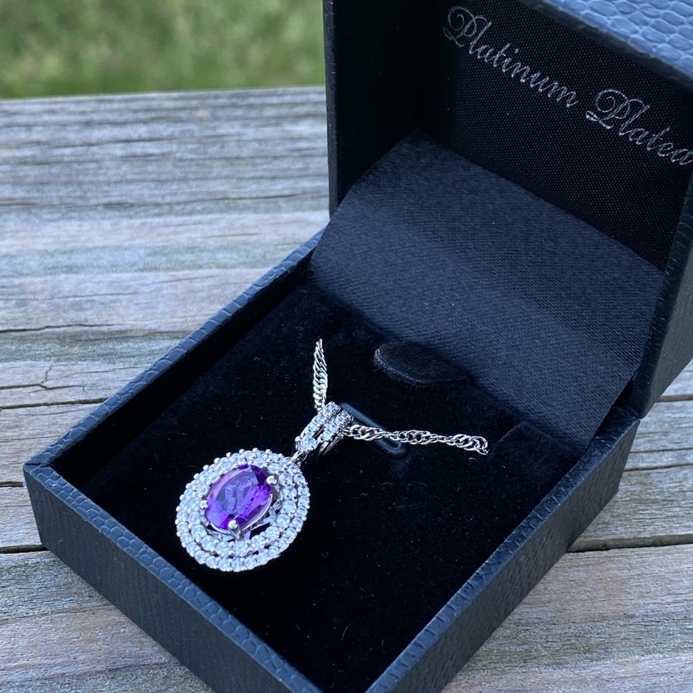 Gold Coast Amethyst necklace Platinum Plated CZ